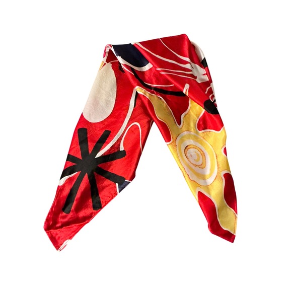 Chicos 100% Silk Square Scarf Red Abstract Sun Celestial Print RN 79984 - Picture 5 of 7